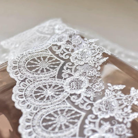 Sequin Bridal Lace Trim: White Wedding Dress Fabric, 9 7/8" Wide