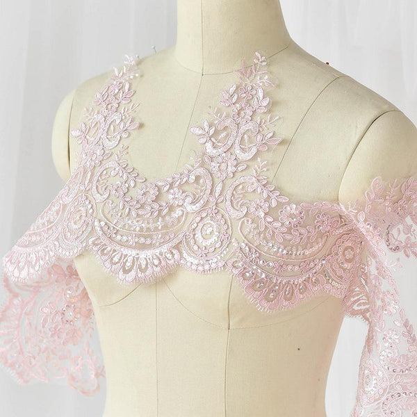 Sequin Alencon Lace Trim: White Bridal Dress Embellishment
