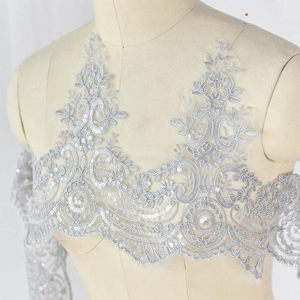 Sequin Alencon Lace Trim: White Bridal Dress Embellishment