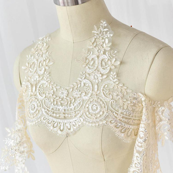 Sequin Alencon Lace Trim: White Bridal Dress Embellishment