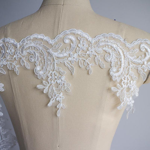 White Bridal Lace Trim with Sequins: Wedding Dress Fabric