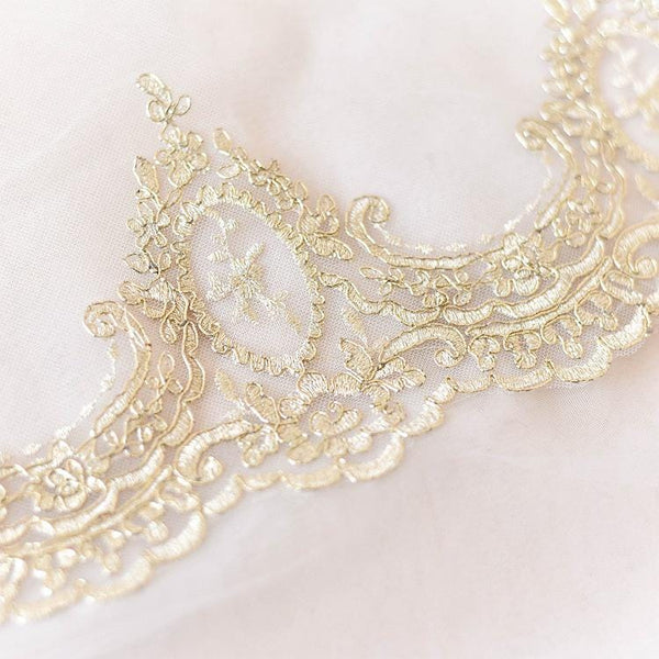 White Alencon Lace Trim with Sequins: Bridal Dress Embellishment