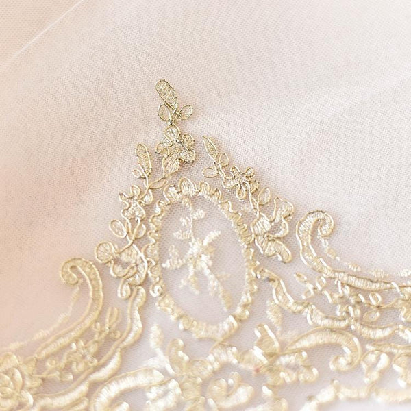 White Alencon Lace Trim with Sequins: Bridal Dress Embellishment