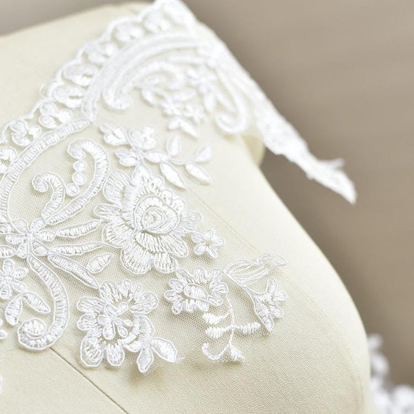 Off White Alencon Lace Trim: Bridal Wedding Dress Lace (5 1/2" Wide)