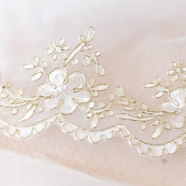 Black & Gold Alencon Bridal Lace Trim: Elegant Dress Embellishment