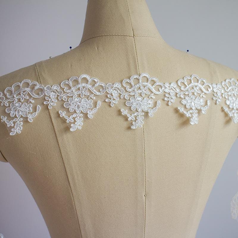 Alencon Bridal Lace Trim: Off White Floral Wedding Dress Embellishment