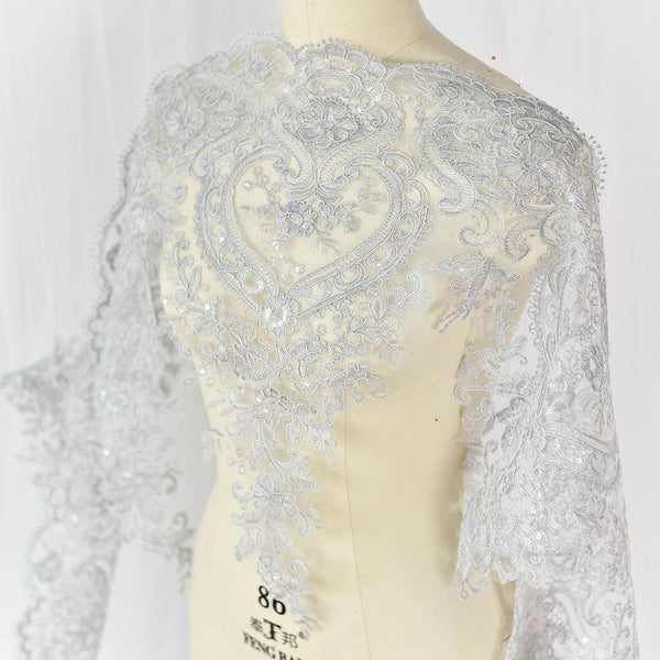 White Bridal Lace Trim with Sequins: Alencon Wedding Dress Fabric