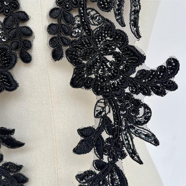 Beaded Lace Applique Pair: Elegant Bridal Bodice Trim