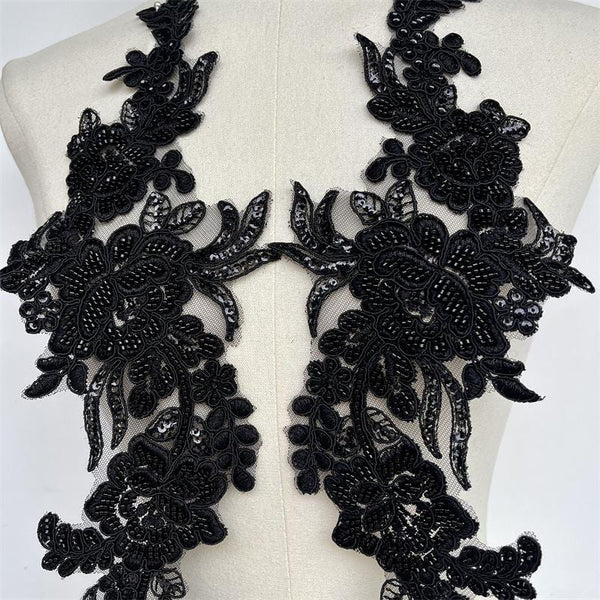 Beaded Lace Applique Pair: Elegant Bridal Bodice Trim