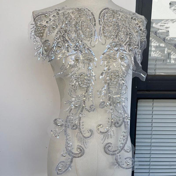Sequin Lace Applique Pair: Elegant Bridal Bodice Trim