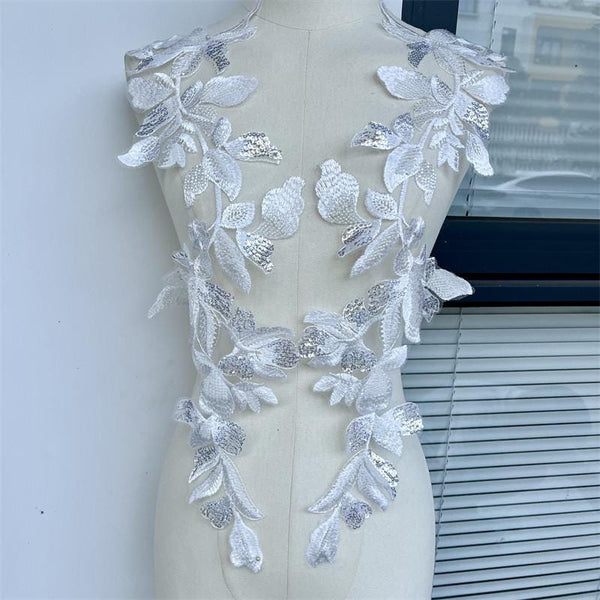 Sequin Lace Applique Pair: Elegant Bridal Bodice Trim