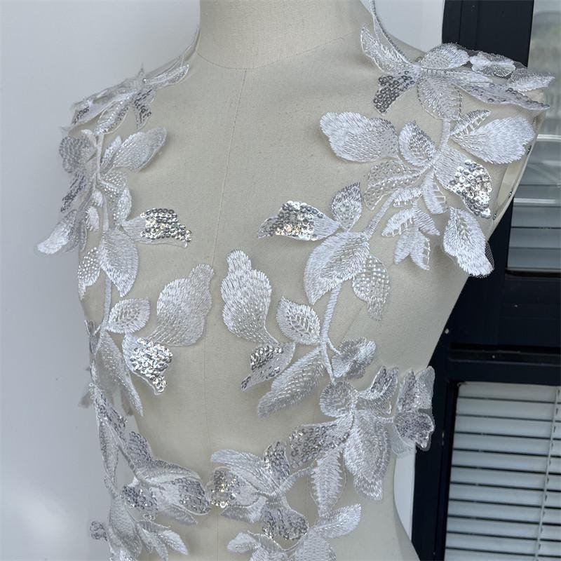 Sequin Lace Applique Pair: Elegant Bridal Bodice Trim