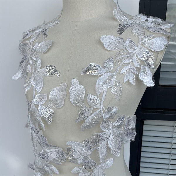 Sequin Lace Applique Pair: Elegant Bridal Bodice Trim
