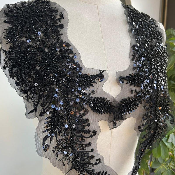 Beaded Lace Applique Pair: Elegant Bridal Bodice Trim