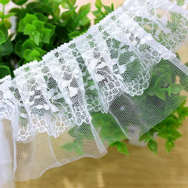White Ruffle Tutu Trim: Delicate Non-Elastic Sewing Lace, 1-Inch