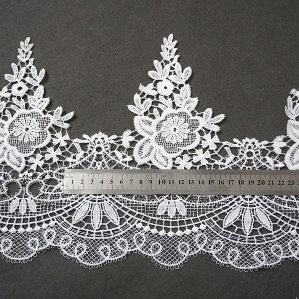 Off White Floral Venice Lace Trim - Scalloped Guipure Lace