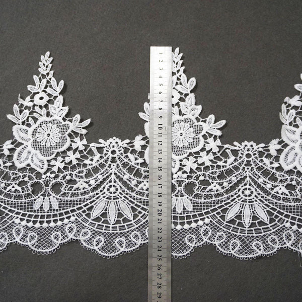 Off White Floral Venice Lace Trim - Scalloped Guipure Lace
