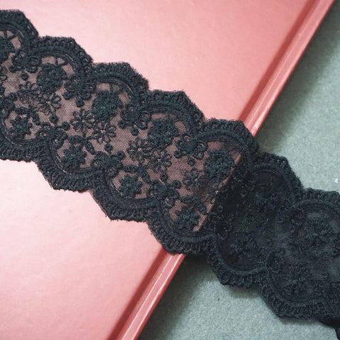 Black Floral Embroidered Lace Trim: Elegant Sewing Accessory