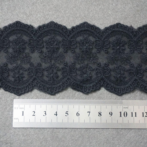 Black Floral Embroidered Lace Trim: Elegant Sewing Accessory