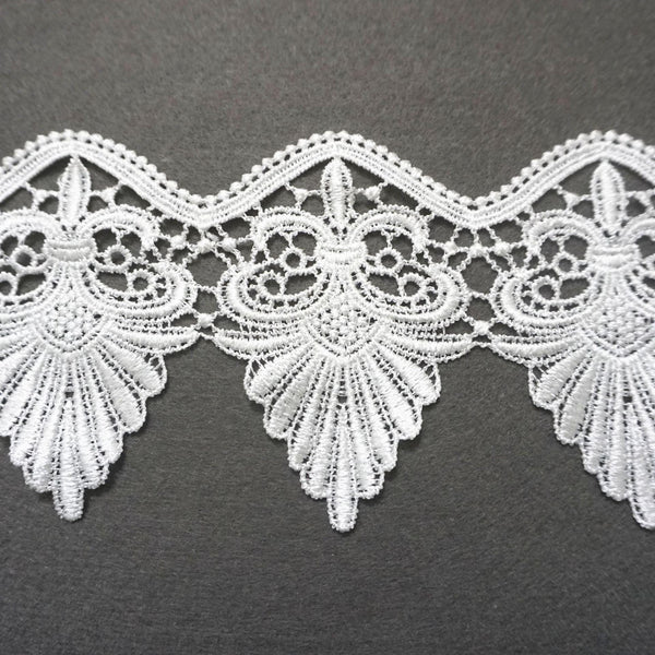 White Venice Lace Trim: Scalloped Edge, Vintage Style, 4 3/8" Wide