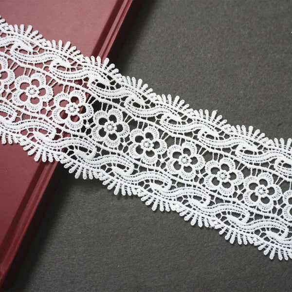 Off White Venice Lace Trim: 3.5" Vintage Flower Sewing Embellishment