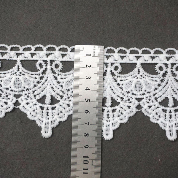 Off White Venice Lace Trim: Scalloped Guipure Lace, 3 3/8" Wide