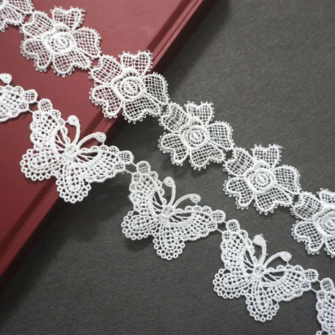 White Venice Lace Trim: Floral Butterfly Ribbon, Sewing & Craft Decor, 1 3/4 inches wide priced by the yard