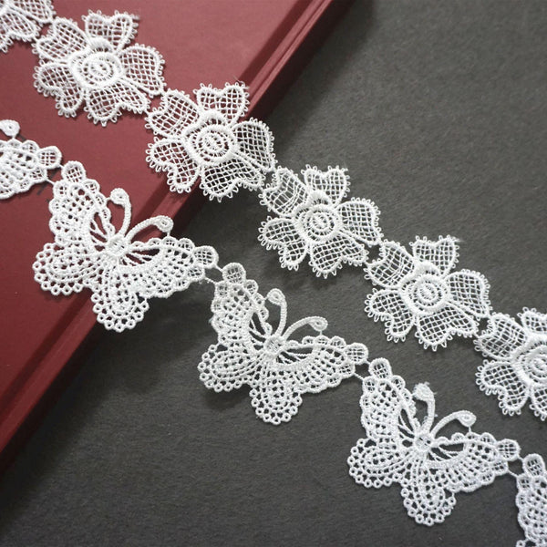White Venice Lace Trim: Floral Butterfly Ribbon, Sewing & Craft Decor