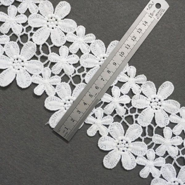 Off White Floral Venice Lace Trim: Scalloped Guipure Lace - 4 3/8 inches wide priced by the yard