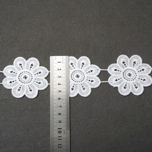 Off White Venice Lace Trim: Floral Guipure Scalloped Edge