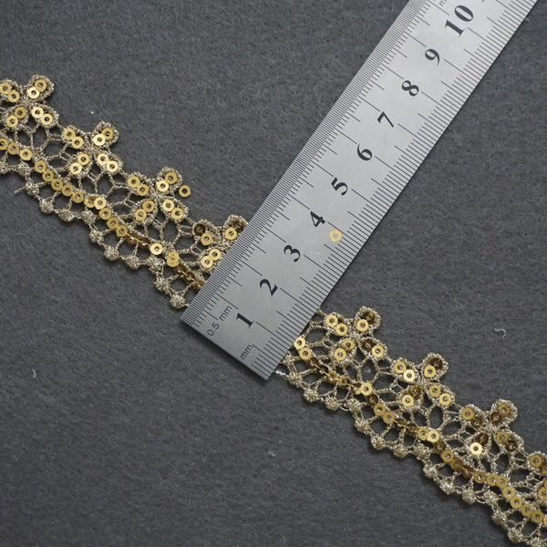 Gold Venice Lace Trim with Sequins - Scalloped Edge, Priced by the Yard