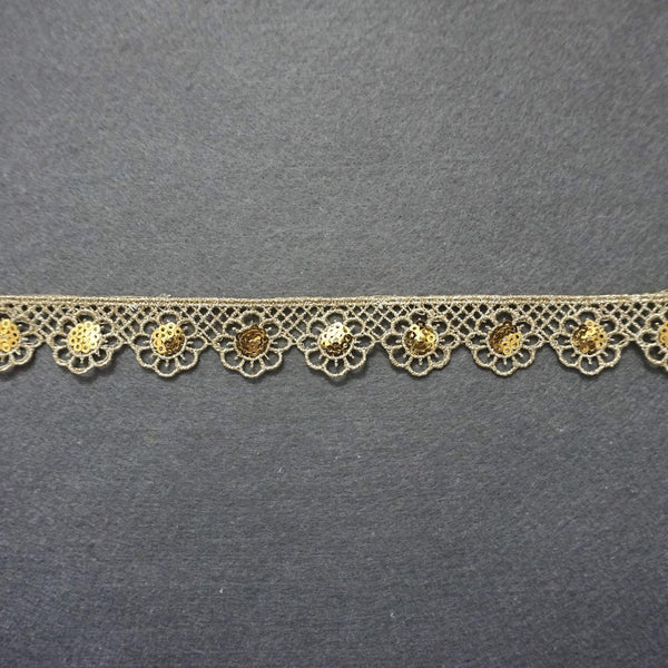 Gold Venice Lace Trim: Scalloped Sequins, 1-Inch Wide, Priced by the Yard