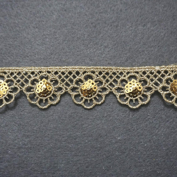 Gold Venice Lace Trim: Scalloped Sequins, 1-Inch Wide, Priced by the Yard