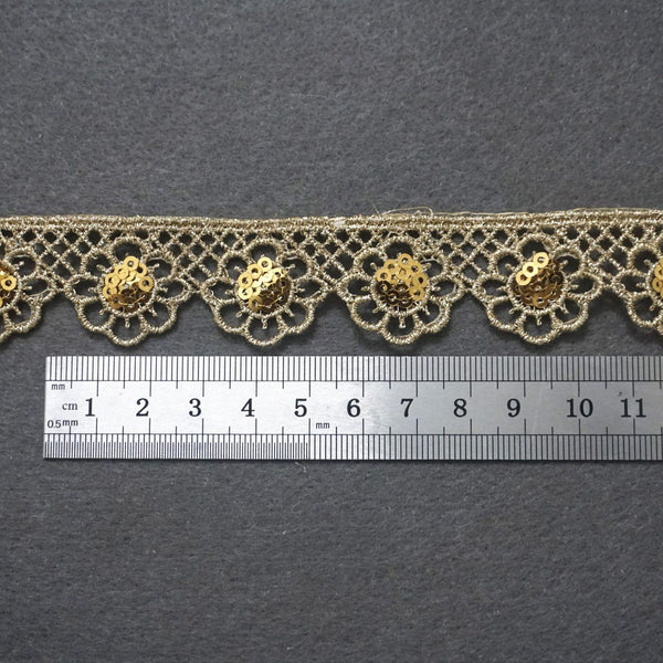 Gold Venice Lace Trim: Scalloped Sequins, 1-Inch Wide, Priced by the Yard