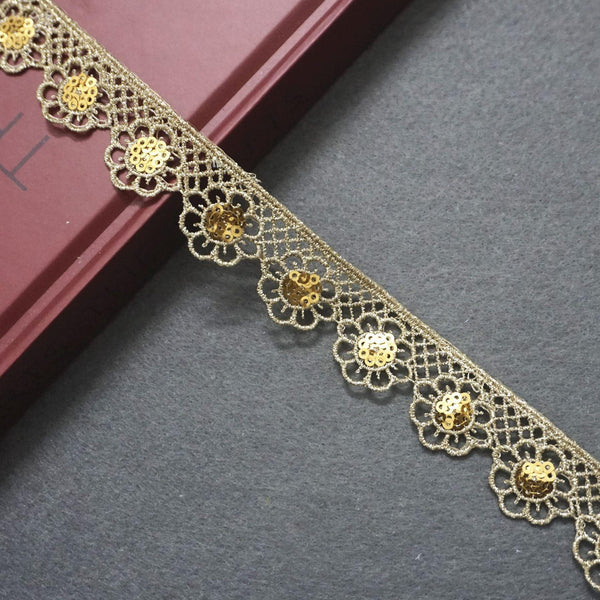Gold Venice Lace Trim: Scalloped Sequins, 1-Inch Wide, Priced by the Yard