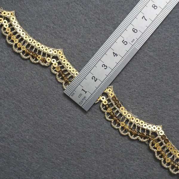 Gold Venice Scalloped Lace Trim with Sequins - 1 Inch Wide