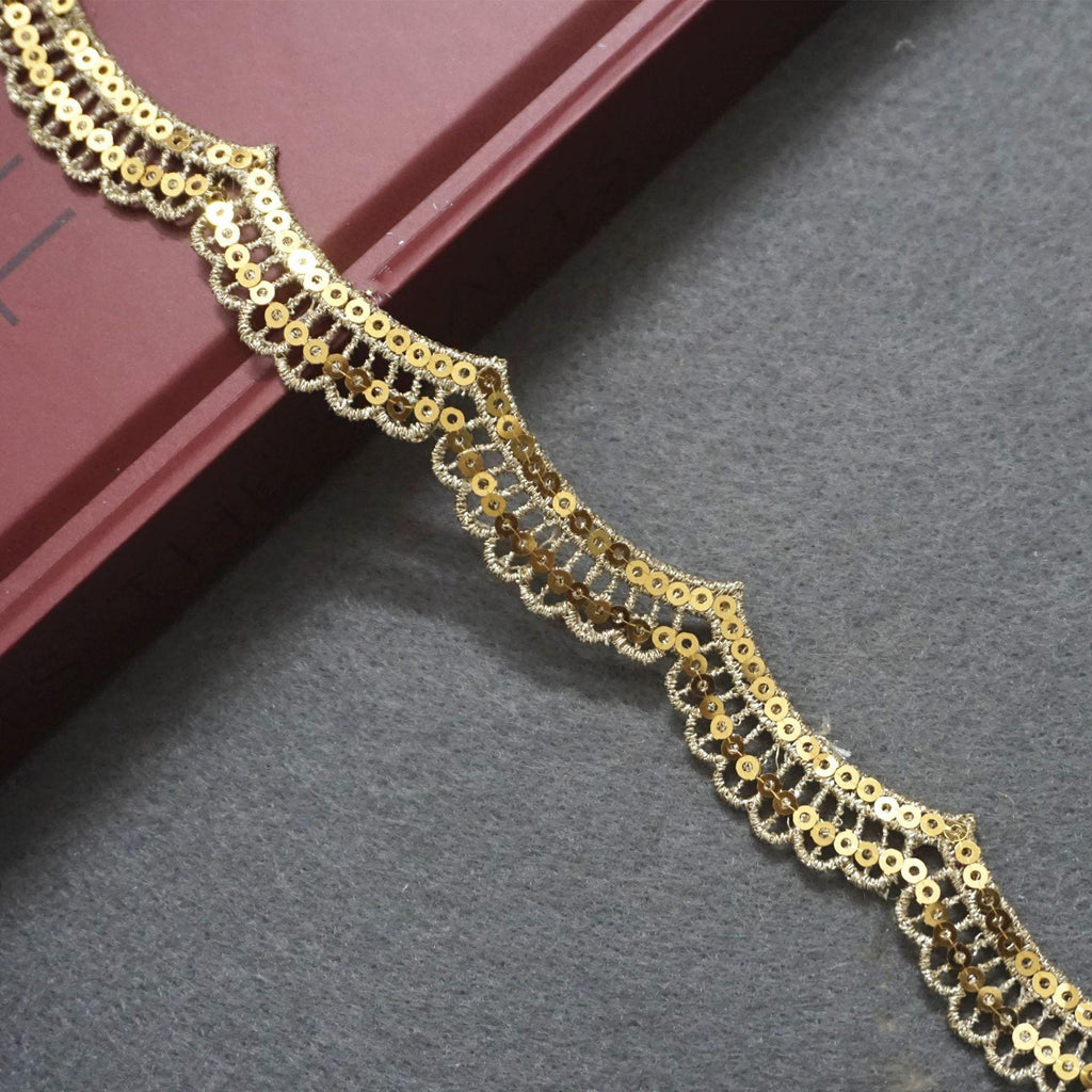 Gold Venice Scalloped Lace Trim with Sequins - 1 Inch Wide