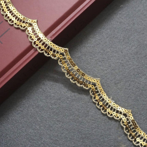 Gold Venice Scalloped Lace Trim with Sequins - 1 Inch Wide