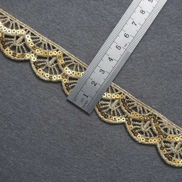Gold Venice Lace Trim: Scalloped Sequins, 1-Inch Wide (Priced by the Yard)