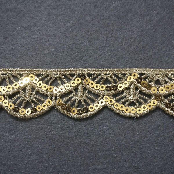 Gold Venice Lace Trim: Scalloped Sequins, 1-Inch Wide (Priced by the Yard)