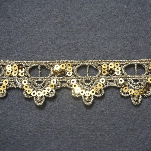 Gold Venice Lace Trim: Scalloped Sequins, 1-Inch Wide