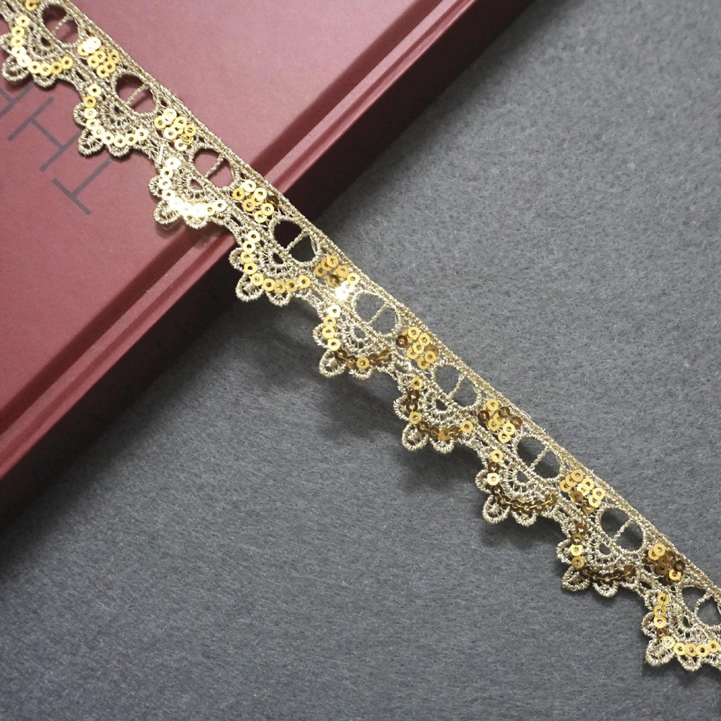 Gold Venice Lace Trim: Scalloped Sequins, 1-Inch Wide