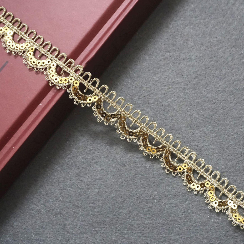 Gold Venice Lace Trim: Scalloped Sequins, 3/4 Inch, Priced by the Yard