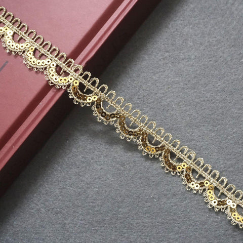Gold Venice Lace Trim: Scalloped Sequins, 3/4 Inch, Priced by the Yard