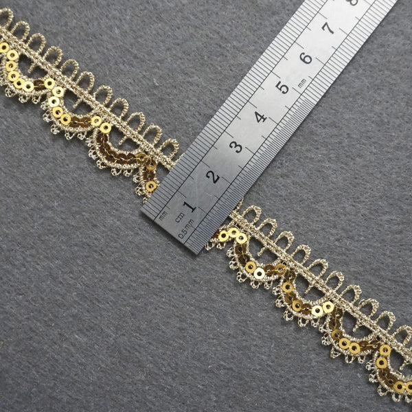 Gold Venice Lace Trim: Scalloped Sequins, 3/4 Inch, Priced by the Yard