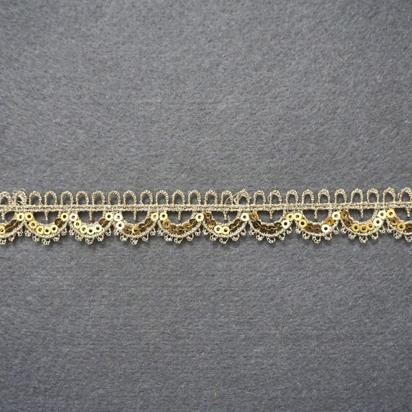 Gold Venice Lace Trim: Scalloped Sequins, 3/4 Inch, Priced by the Yard