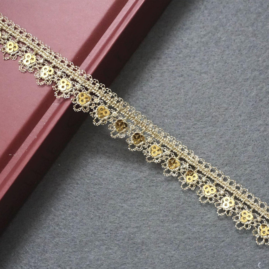 Gold Venice Lace Trim: Scalloped Sequins, 5/8 Inch, Priced by the Yard