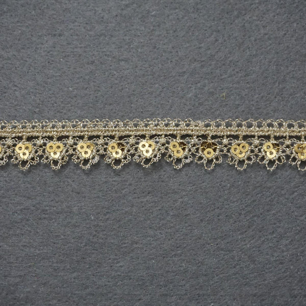 Gold Venice Lace Trim: Scalloped Sequins, 5/8 Inch, Priced by the Yard