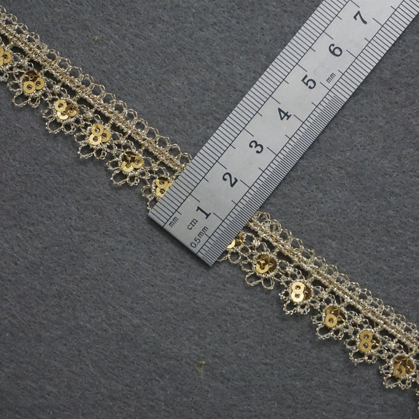 Gold Venice Lace Trim: Scalloped Sequins, 5/8 Inch, Priced by the Yard
