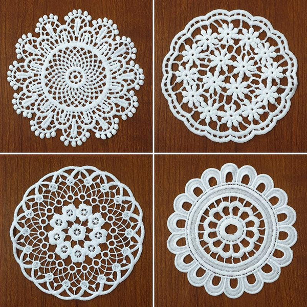 Off White Venice Lace Floral Applique - 6 Inch Guipure Lace